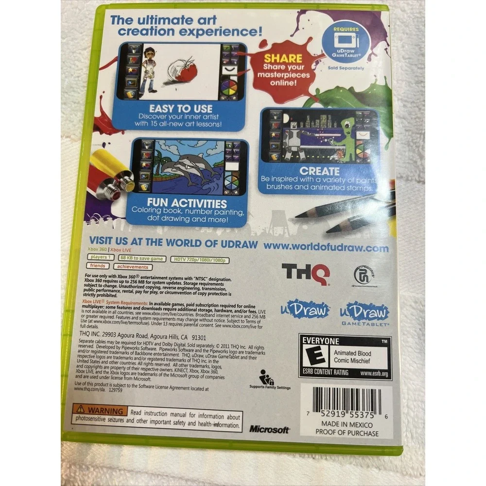 UDraw XBOX 360 Black Game Drawing Tablet  With Udraw Studio Instant Artist.